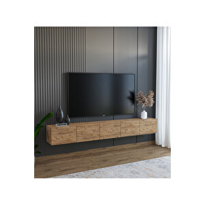 200 Cm Mdf 5 Kapaklı Dolaplı Minimalist Ahşap Duvara Monte Tv Ünitesi – Şık Ve Fonksiyonel Tasarım