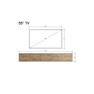200 Cm Mdf 5 Kapaklı Dolaplı Minimalist Ahşap Duvara Monte Tv Ünitesi – Şık Ve Fonksiyonel Tasarım