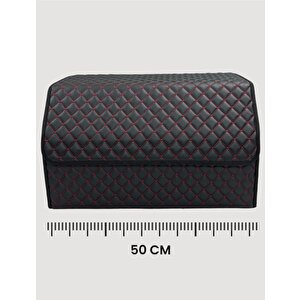 Deri Destekli Oto Bagaj Çantası Çok Fonksiyonlu Organizer Araç İçi Düzenleyici Bölmeli Toparlayıcı Siyah Kırmızı Siyah - Kırmızı