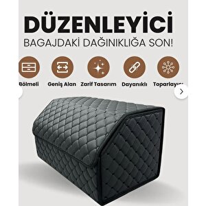 Deri Destekli Oto Bagaj Çantası Çok Fonksiyonlu Organizer Araç İçi Düzenleyici Bölmeli Toparlayıcı Siyah Siyah