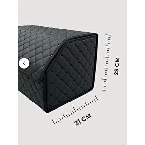 Deri Destekli Oto Bagaj Çantası Çok Fonksiyonlu Organizer Araç İçi Düzenleyici Bölmeli Toparlayıcı Siyah Siyah