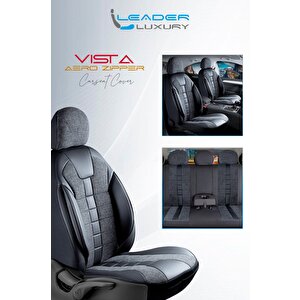 Subaru Vivio Ile Uyumlu Lüx Deri Detaylı Keten Oto Koltuk Kılıfı Ön Arka Takım Vista Serisi Si̇yah