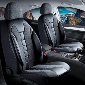 Toyota Carina Ile Uyumlu Lüx Deri Detaylı Keten Oto Koltuk Kılıfı Ön Arka Takım Vista Serisi Si̇yah