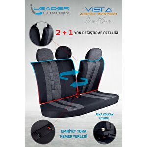 Toyota Carina Ile Uyumlu Lüx Deri Detaylı Keten Oto Koltuk Kılıfı Ön Arka Takım Vista Serisi Si̇yah