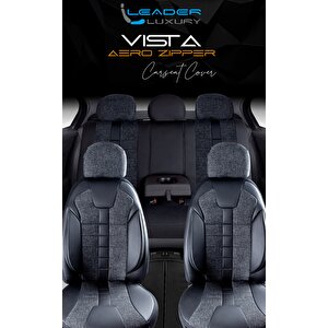 Toyota Carina Ile Uyumlu Lüx Deri Detaylı Keten Oto Koltuk Kılıfı Ön Arka Takım Vista Serisi Si̇yah