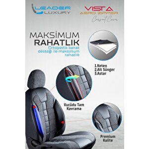 Seat Leon Stella Ile Uyumlu Lüx Deri Detaylı Keten Oto Koltuk Kılıfı Ön Arka Takım Vista Serisi Si̇yah