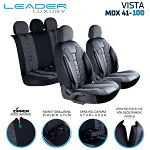 Volvo S60 2013-2018 Ile Uyumlu Lüx Deri Detaylı Keten Oto Koltuk Kılıfı Ön Arka Takım Vista Serisi Si̇yah