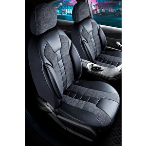 Volkswagen Passat B8 Comfortline Ile Uyumlu Lüx Deri Detaylı Keten Oto Koltuk Kılıfı Ön Arka Takım Vista Serisi Si̇yah