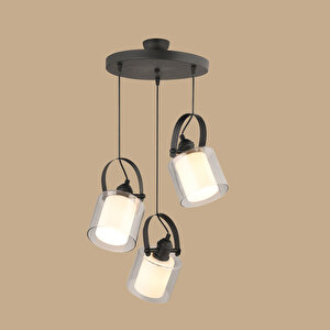 Eleanor 3'lü Çift Camlı Sarkıt Avize Siyah (30x85 Cm) Siyah