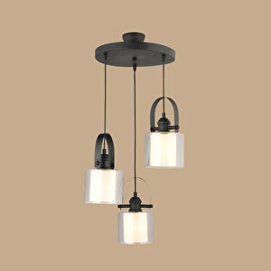 Eleanor 3'lü Çift Camlı Sarkıt Avize Siyah (30x85 Cm) Siyah