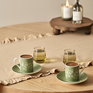 Garden 2'li Porselen Kahve Fincanı Seti Yeşil (90 Cc) Yeşil