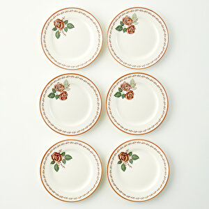 Rose 6'lı Porselen Pasta Tabağı Seti (21 Cm) Çok Renkli