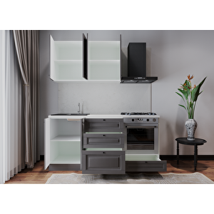 Duru 180 Cm Hazir Mutfak Dolabi Tamami Mdf, Antrasit Antrasit