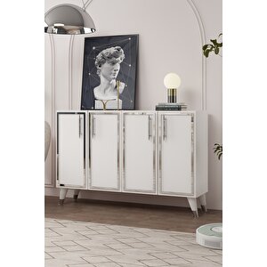 8193km-128ct Konsol,kahve Köşesi̇,ayakkabilik,ofi̇s Evrak Dolabi,mutfak Ki̇ler Dolabi,tv Üni̇tesi̇-beyaz-gümüş Beyaz-Gümüş