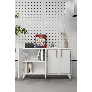 8193km-128ct Konsol,kahve Köşesi̇,ayakkabilik,ofi̇s Evrak Dolabi,mutfak Ki̇ler Dolabi,tv Üni̇tesi̇-beyaz-gümüş