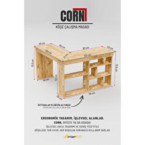 Corn Köşe Çalışma Masası Raflı Bilgisayar, Ofis Masası Atlantik Çam