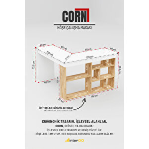 Corn Köşe Çalışma Masası Raflı Bilgisayar, Ofis Masası Beyaz - Atlantik Çam