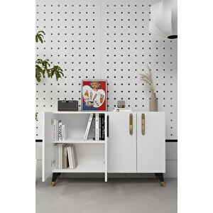 8191km-128ct Konsol,kahve Köşesi̇,ayakkabilik,ofi̇s Evrak Dolabi,mutfak Ki̇ler Dolabi,tv Üni̇tesi̇-BEYAZ-ALTIN