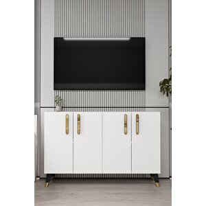 8191km-128ct Konsol,kahve Köşesi̇,ayakkabilik,ofi̇s Evrak Dolabi,mutfak Ki̇ler Dolabi,tv Üni̇tesi̇-BEYAZ-ALTIN