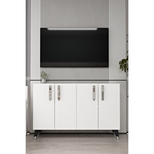 8191km-128ct Konsol,kahve Köşesi̇,ayakkabilik,ofi̇s Evrak Dolabi,mutfak Ki̇ler Dolabi,tv Üni̇tesi̇-beyaz-gümüş