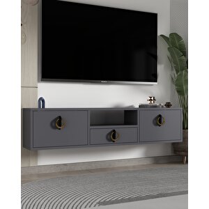 1321dropct-32 Duvara Montaj Tv Sehpasi-ANTRASİT-SİYAH-ALTIN Antrasit Gold