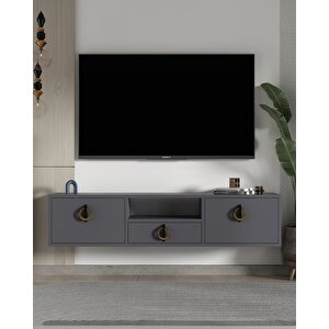 1321dropct-32 Duvara Montaj Tv Sehpasi-ANTRASİT-SİYAH-ALTIN Antrasit Gold