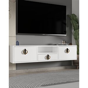 1321dropct-32 Duvara Montaj Tv Sehpasi-BEYAZ-SİYAH-ALTIN Beyaz-Altın