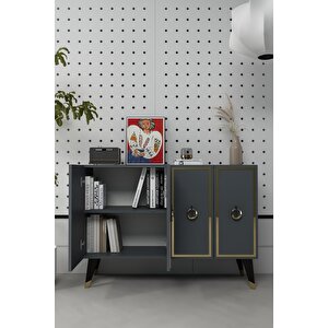 8187km-32ct Konsol,kahve Köşesi̇,ayakkabilik,ofi̇s Evrak Dolabi,mutfak Ki̇ler Dolabi,tv Üni̇tesi̇-ANTRASİT-ALTIN