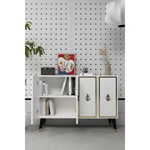 8187km-32ct Konsol,kahve Köşesi̇,ayakkabilik,ofi̇s Evrak Dolabi,mutfak Ki̇ler Dolabi,tv Üni̇tesi̇-BEYAZ-ALTIN