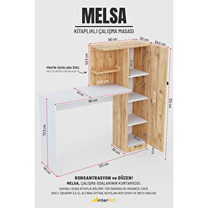 Melsa Çalışma Masası Dolaplı Ve Kitaplıklı Bilgisayar Masası, Çocuk Çalışma Masası Beyaz - Atlantik Çam