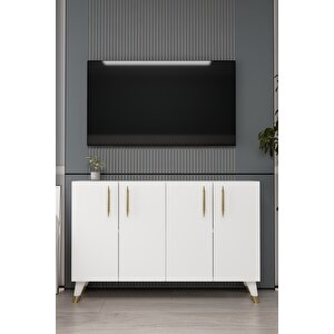 8190km-128ct Konsol,kahve Köşesi̇,ayakkabilik,ofi̇s Evrak Dolabi,mutfak Ki̇ler Dolabi,tv Üni̇tesi̇-BEYAZ-ALTIN