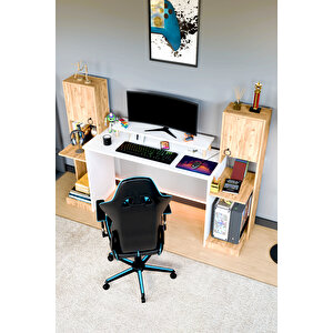 Throne Dolaplı, Kitaplıklı, Raflı Çalışma Masası, Bilgisayar Masası, Çocuk Çalışma Masası Beyaz - Atlantik Çam