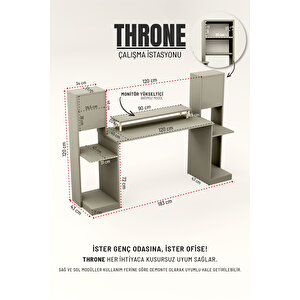 Throne Dolaplı, Kitaplıklı, Raflı Çalışma Masası, Bilgisayar Masası, Çocuk Çalışma Masası Antrasit Gri
