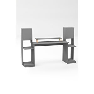Throne Dolaplı, Kitaplıklı, Raflı Çalışma Masası, Bilgisayar Masası, Çocuk Çalışma Masası Antrasit Gri