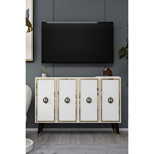 8188km-32ct Konsol,kahve Köşesi̇,ayakkabilik,ofi̇s Evrak Dolabi,mutfak Ki̇ler Dolabi,tv Üni̇tesi̇-BEYAZ-ALTIN-SİYAH