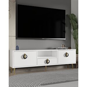 1318dropct-32 Tv Sehpasi BEYAZ-ALTIN-SİYAH Beyaz-Altın