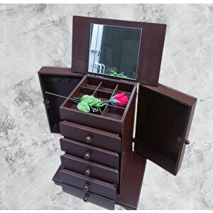 Hobi Erdl Model90525 7çekmeceli Takı Şifonyer Kutu Aynalı Ceviz Renkli El Yapım