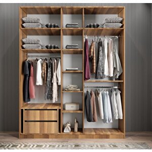 Soft 10 Kapaklı Yüklüklü Gizli Çekmeceli Gardırop Dolap Ceviz 225 Cm - Ücretsiz Kurulum