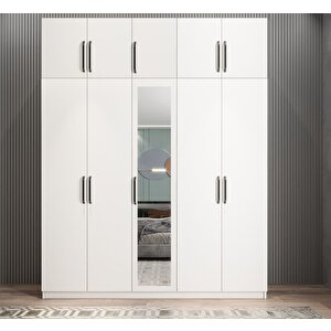 Soft 10 Kapaklı Yüklüklü Gizli Çekmeceli Gardırop Dolap Beyaz 175 Cm - Ücretsiz Kurulum