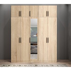 Soft 10 Kapaklı Yüklüklü Gizli Çekmeceli Gardırop Dolap Meşe 200 Cm - Ücretsiz Kurulum