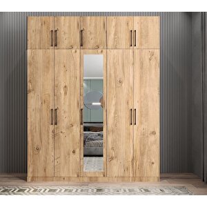 Soft 10 Kapaklı Yüklüklü Gizli Çekmeceli Gardırop Dolap Çam 175 Cm - Ücretsiz Kurulum