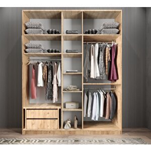 Soft 10 Kapaklı Yüklüklü Gizli Çekmeceli Gardırop Dolap Çam 175 Cm - Ücretsiz Kurulum