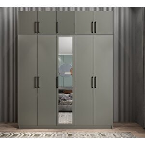 Soft 10 Kapaklı Yüklüklü Gizli Çekmeceli Gardırop Dolap Füme 200 Cm - Ücretsiz Kurulum