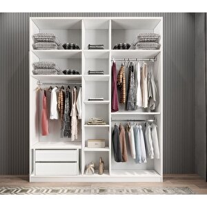 Soft 10 Kapaklı Yüklüklü Gizli Çekmeceli Gardırop Dolap Beyaz 200 Cm - Ücretsiz Kurulum