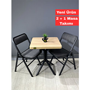 Mercan Sonoma 2 Kişilik Kare Mutfak Yemek Masası Takımı 2+1 Keten Gri 60 Cm