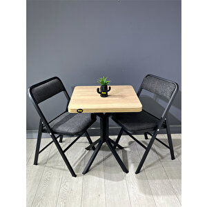 Mercan Sonoma 2 Kişilik Kare Mutfak Yemek Masası Takımı 2+1 Keten Gri 60 Cm