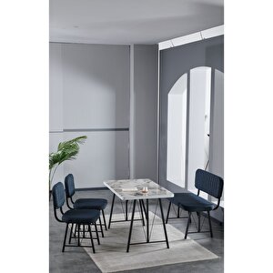 Elfin 70x110 Efes Yemek Masası, Yemek Masası Takımı, 2 Sandalye 1 Bench - Lacivert