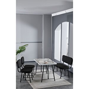 Elfin 70x110 Efes Yemek Masası, Yemek Masası Takımı, 2 Sandalye 1 Bench - Siyah