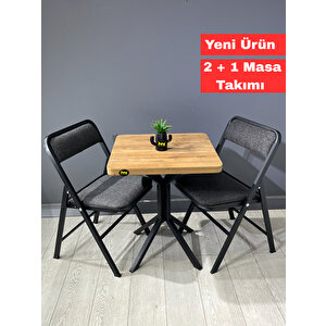 Mercan Ceviz 2 Kişilik Kare Mutfak Yemek Masası Takımı 2+1 Keten Gri 60 Cm