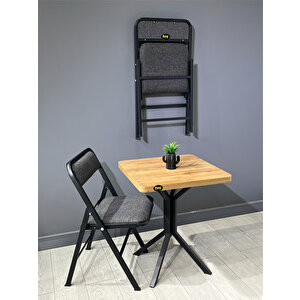 Mercan Ceviz 2 Kişilik Kare Mutfak Yemek Masası Takımı 2+1 Keten Gri 60 Cm